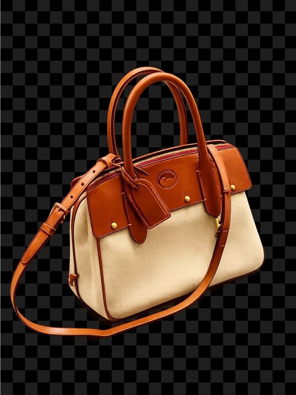 Dooney & Bourke Cream Satchel with Tan Leather Trim - Picture 2 of 15